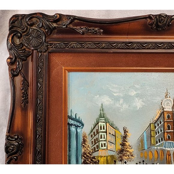 Alley Scene Hand Painted Signed Art Wood Carved Ornate Frame 15"x13" Kitty - Picture 2 of 10